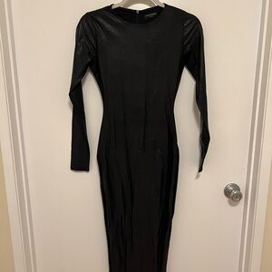 Elegant Faux Suede Black Long Sleeve Dress